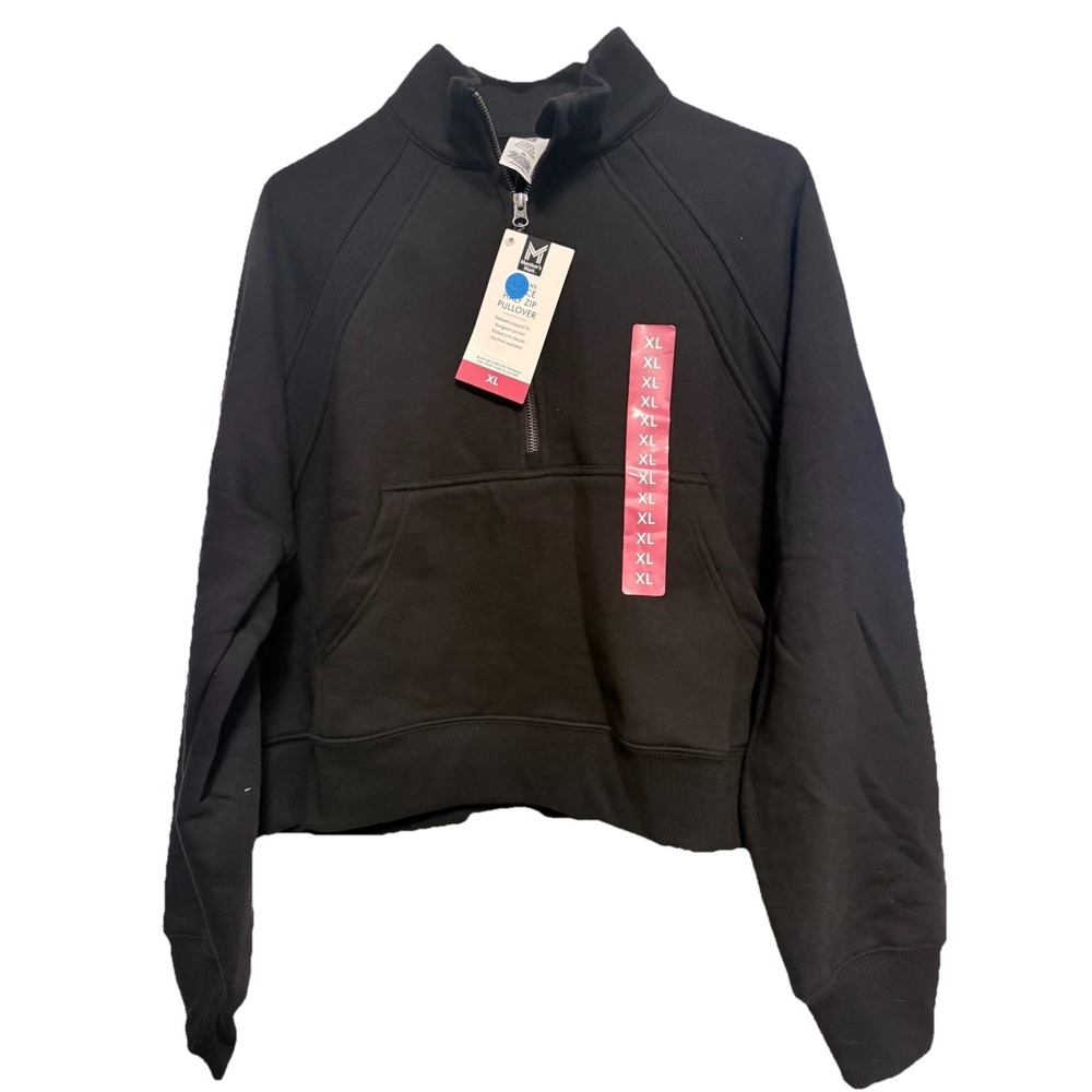 Member's Mark Women's Black Relaxed Cropped Fleece Half-Zip Pullover Sz XL